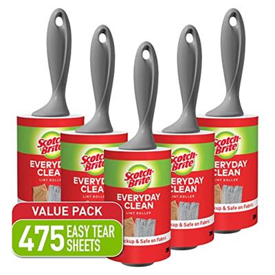 Scotch-Brite Lint Roller Value Pack, Works Great On Pet Hair, 5 Rollers, 95 Sheets Per Roller, 475 Sheets Total