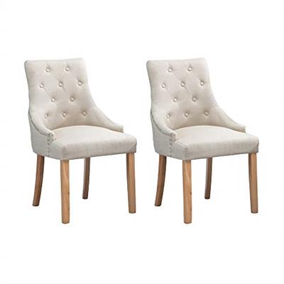 Huisenus 2 Wooden Dining Chairs with Armrests Dining Room Chairs Copper Nail and Buttons Decorated Side Chairs for Dining Room Living Room (Beige Armc