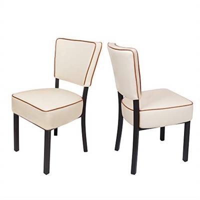 LUCKYERMORE Leather Dining Chair Set of 2 Kitchen Room Side Chairs Heavy Duty Dinette Chair with Thick Upholstered Seat and Backrest, Vinyl Beige