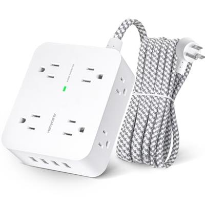 Surge Protector Power Strip - 8 Outlets with 4 USB Charging Ports, Multi Plug Outlet Extender, 5Ft Braided Extension Cord, Flat Plug Wall Mount Desk U