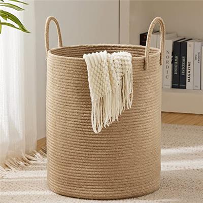 Jute Rope Woven Laundry Hamper Basket by YOUDENOVA, 58L Tall Laundry Basket, Baby Nursery Hamper for Blanket Storage, Clothes Hamper for Laundry in Be