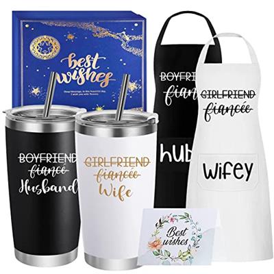 Husband and Wife Travel Tumbler Apron Set Wedding Gifts for Couples Unique 2024 His and Hers Gifts Engagement Anniversary Valentine’s Day Bridal Showe