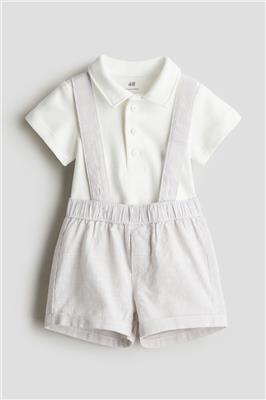 2-piece cotton set - Short sleeve - Short -White/Striped -Kids | H&M GB