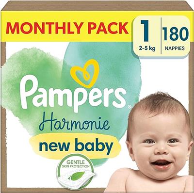 Pampers Harmonie Nappies Size 1, 180 Nappies, 2kg-5kg, Gentle Skin Protection Cushiony Soft : Amazon.co.uk: Baby Products