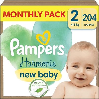 Pampers Harmonie Nappies Size 2, 204 Nappies, 4kg-8kg, Gentle Skin Protection Cushiony Soft : Amazon.co.uk: Baby Products