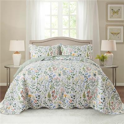 Amazon.com: HoneiLife Floral Quilt King Size - 3 Pieces Microfiber Quilt Sets Lightweight Bedspreads Wildflower Coverlets Retro Bed Cover King Quilt B