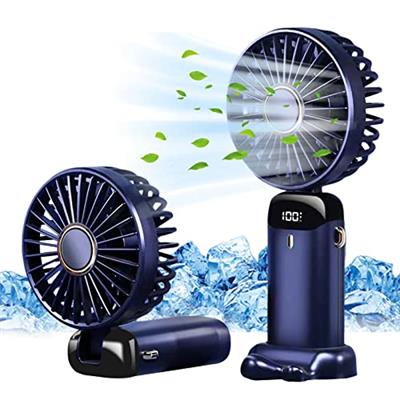 Jsdoin Hand Held Fan,Portable Handheld USB Rechargeable Fans with 5 Speeds,Battery Operated Mini Fan Foldable Desk Desktop Fans with LED Display for H