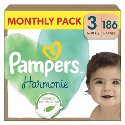 Pampers Harmonie Nappies Size 3, 186 Nappies, 6kg-10kg, Gentle Skin Protection Cushiony Soft