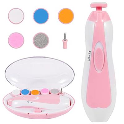 Baby Nail Trimmer Electric, Low Noise Newborn Safe Nail Clipper Kit with Light and Replaceable 6 Gri