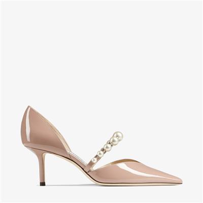 Ballet Pink Patent Leather Pointed Pumps with Pearl Embellishment | AURELIE 65 | High Summer 2021 | JIMMY CHOO