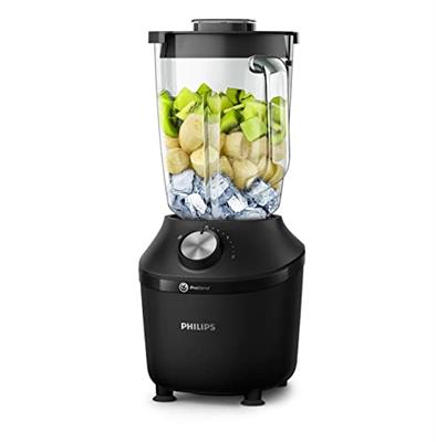 Philips blender 3000 series, pro blend system, 2l maximum capacity, 1.25l effective capacity, 600 w, 2 speed settings and pulse, glass jar, black, HR2