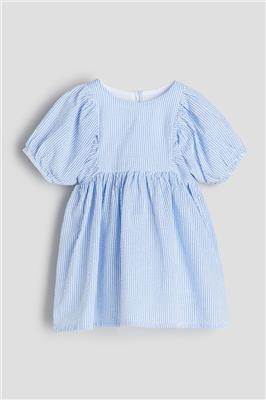 Cotton Seersucker Dress - Round Neck - Short sleeve -Light blue/striped -Kids | H&M CA
