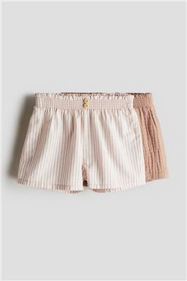 2-pack Smocked-waist Shorts - Regular waist - Short -Beige/striped -Kids | H&M CA