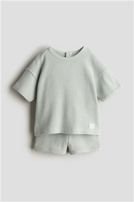 2-piece Waffled Cotton Set - Regular waist - Round Neck -Light dusty green -Kids | H&M CA