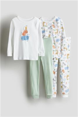 2-pack Cotton Pajamas - Regular waist - Round Neck -White/safari animals -Kids | H&M CA