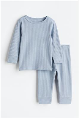 Ribbed Cotton Set - Round Neck - Long sleeve -Light blue -Kids | H&M CA