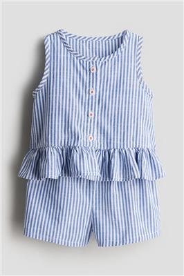2-piece Top and Shorts Set - Regular waist - Round Neck -White/blue striped -Kids | H&M CA