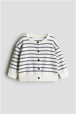 Pointelle-knit Cardigan - Round Neck - Long sleeve -White/striped -Kids | H&M CA
