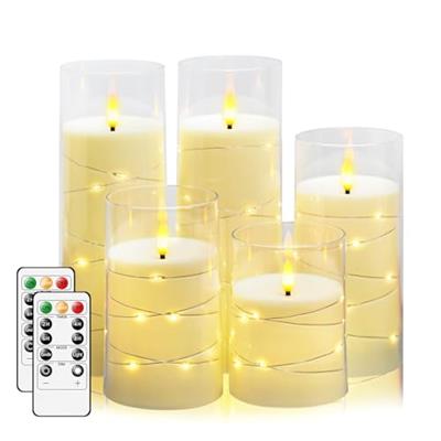Flameless Candles,with Embedded Star String, Battery Operated Candles Flickering LED Pillar Candles with Remote Control and Timer, Home Decoration ，Se
