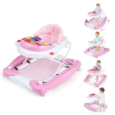 BABY JOY 6-in-1 Baby Walker, Foldable Baby Walker with Wheels, Adjustable Height, Music, Lights, Bouncer & Rocker Mode, Baby Walkers for Boys Girls 6-