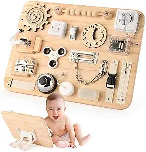 Amazon.com: Potatomato Montessori Large Busy Board for 1 2 3 4 Year Old- Wooden Sensory Toys -Fidget Activity Board for Toddlers Boys and Girls- Motor