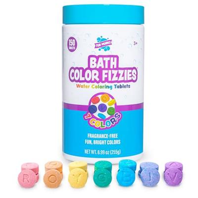 Tub Works® Bath Color Fizzies, 150 Count | Nontoxic & Fragrance-Free | Fizzy, Bath Color Tablets for Kids | Create Colorful Water Water Tablets in 7 C