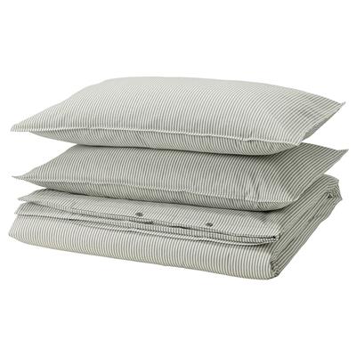 SOLFIBBLA duvet cover and pillowcase(s), white green/stripe, Full/Queen (Double/Queen) - IKEA CA