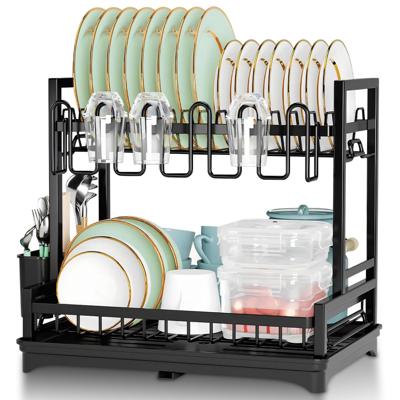 Stelive 2-Tier Dish Drying Rack Dish Drainer Cutlery Holder Dish Drainer Rack Multifunctional Storage Rack w/ Drainboard for Kitchen (Black) - Walmart