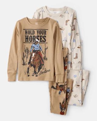 Boys Western Print 100% Cotton Long-Sleeve Snug Fit 4-Piece Pajamas - Brown | Carters