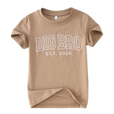 SOFEON Big Brother Shirt Toddler Boy Embroidered Big Bro Est. 2026 T-Shirt Kids Summer Short Sleeve Announcement Tees Tops(Khaki,18-24M(80))