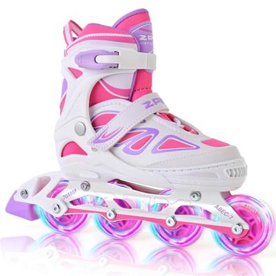 2PM SPORTS Vinal Inline Skates for Girls Boys Kids Ages 5-8 8-12 with Adjustable Illuminating Wheels, Inline Roller Skates for Youth Women Men - White