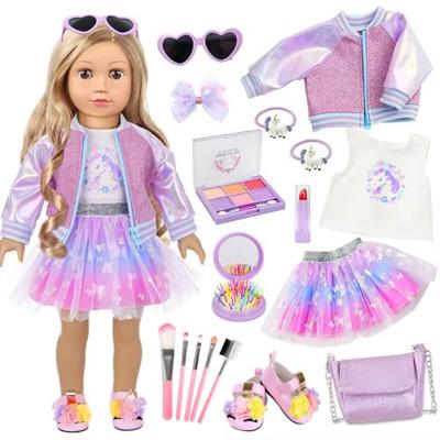 American 18 Inch Doll Makeup Accessories and Clothes Set Includes 18 Inch Doll Clothes and Shoes Bag Makeup Brush Set Foldable Haircomb Eyeshadow Lips