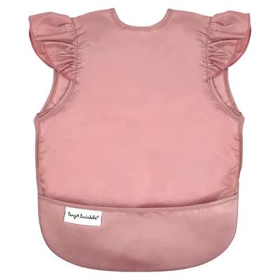 Tiny Twinkle Mess Proof Baby Bib for Girls | Waterproof Toddler Bib for Eating | Baby Apron for Feeding | Machine Washable | Perfect Shower Gift (Taup