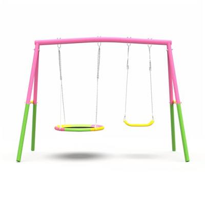 KDYMOD Swing Set for Backyard with Stand, 440lbs Swing Heavy Duty Metal Outdoor Swing Stand, Contain 1 Saucer 32 & 1 Belt seat 26.2 for Playground -