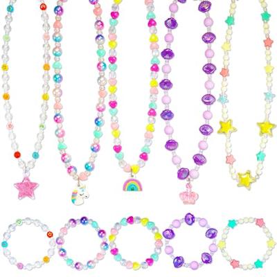 SIELEVIN Kids Jewelry for Little Girls Necklace Bracelet with Unicorn Rainbow Star Crown Pendant for Toddler Dress up Jewelry Princess Gifts for 3 4 5