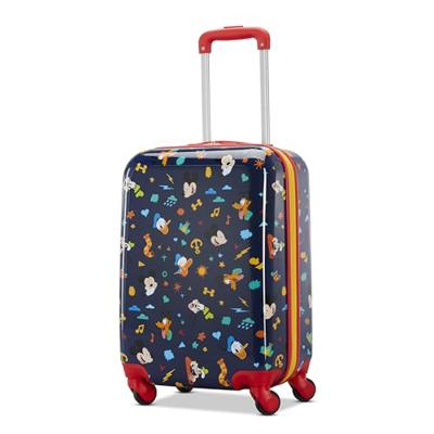 American Tourister Mickey Mouse Carry-On Luggage - Airline Approved, Durable Hardshell with Micky, Donald Duck, Pluto & Goofy - Roll Confidentially wi