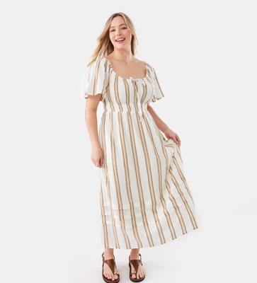 Short Sleeve Tie Front Midi Dress