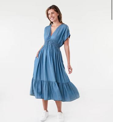 Short Sleeve Lyocell Tie Front Midi Dress