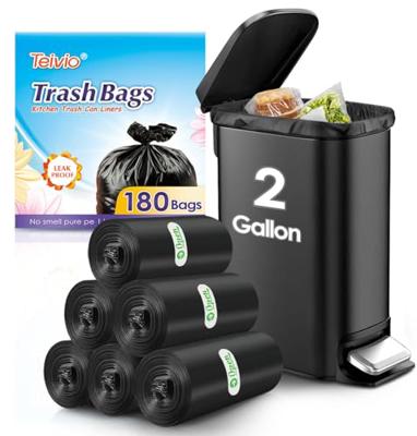 2 Gallon 180 Counts Small Strong Black Trash Bags Garbage Bags by Teivio,Small Waste Basket Liner, Bathroom Trash Can Bin Liners, Plastic Bags for hom
