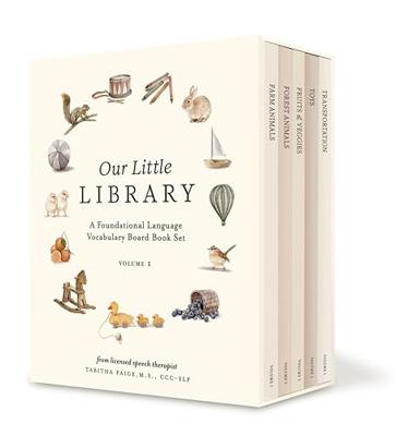 Our Little Library: A Foundational Language Vocabulary Board Book Set for Babies, Including Farm Animals, Forest Animals, Fruits and Veggies, Toys, an
