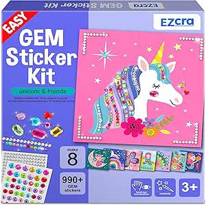 Amazon.com: EZCRA Easy Arts and Crafts for Kids - Fun Gem Sticker Kit - 8 Unicorn Princess Themes, 990+ Stickers - Gem Art for Kids - Diamond Art Kits