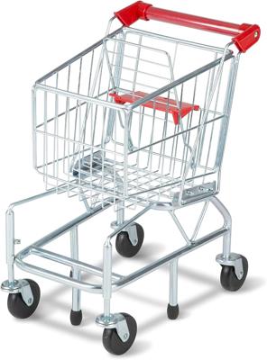 Amazon.com: Melissa & Doug - Carrito de compras con marco de metal resistente, Empaque estándar, Estándar | Metal Grocery Cart, Pivoting Wheels, Foldi