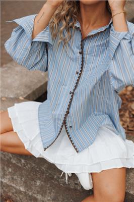 Mila Button Up Shirt - Blue/Brown Stripe