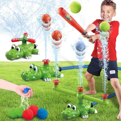 Intoypad 4-in-1 Kids Water Sprinklers T Ball Set & Water Ball Toy, Crocodile Baseball Sprinkler for Backyard Outdoor Summer Toys for Boys Girls Outsid
