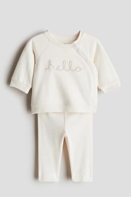 2-piece cotton set - natural white/striped - 1167835006
