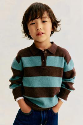 Brown/turquoise Cotton-Knit Polo Sweater for kids | H&M CA