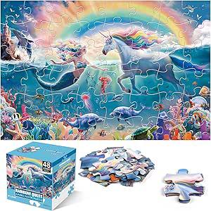 Amazon.com: Jumbo Floor Puzzle for Kids Ages 4-8, 48-Piece Unicorn and Mermaid Underwater Jigsaw Puzzle, Large Educational Toys for Toddler Girls and