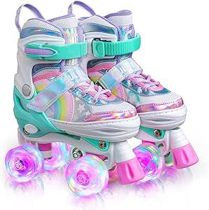 Amazon.com : SULIFEEL Rainbow Unicorn 4 Size Adjustable Roller Skates for Girls Boys for Kids Ages 3-5 5-8 6-12 Children Skates Indoor Outdoor : Sport