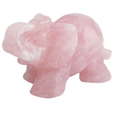 SUNYIK 1.5 Inch Rose Quartz Elephant Figurine, Healing Stone Elephant with Trunk Up Good Luck Desk Decor for Office Home
