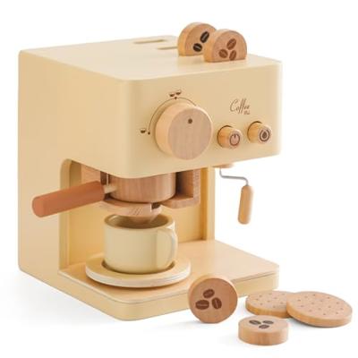 ibwaae Kids Coffee Maker 10Pcs Toy Coffee Maker Playset Wooden Kitchen Set Toys Toddler Play Kitchen Accessories, Pretend Play Food Sets for Girls and